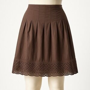 Y2K Indie Crochet Lace Pleated Midi Skirt Sz 14 Petite‎ Brown Boho Sleaze Grunge